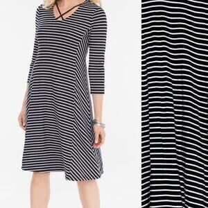 NWT Chico's Lace Up Detail Shift V-Neck Dress  Stripped Black White Size 3/XL